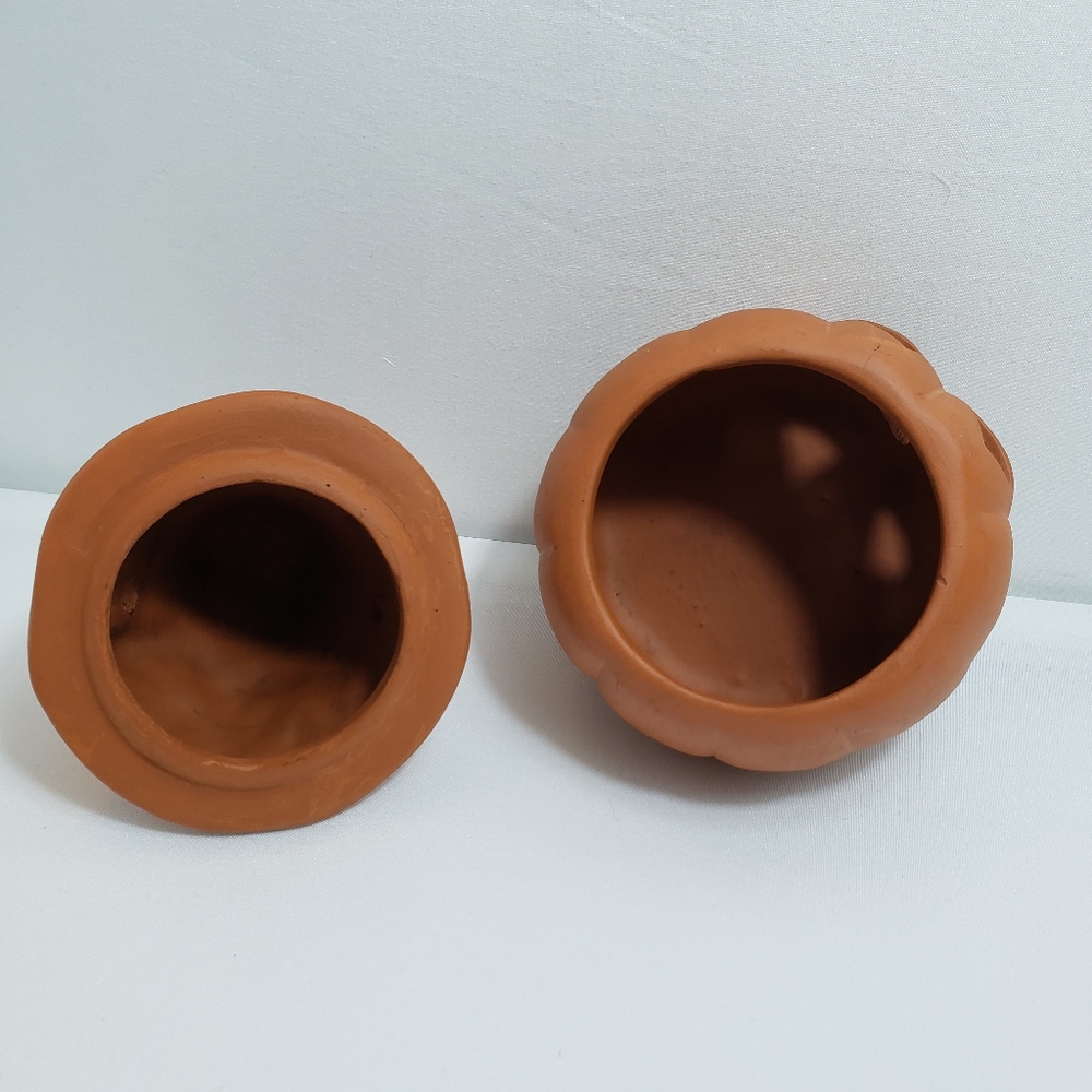 Vintage Terracotta Jack O Lantern Pumpkin Candle Holder With Lid 5"H - Picture 6 of 14
